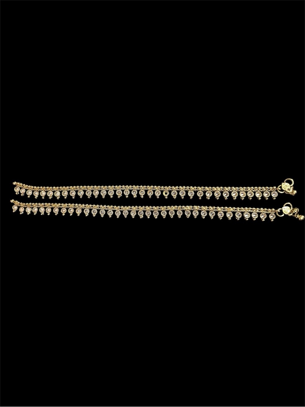 Gold Tone Rhinestone Anklet Pair | Traditional Indian/Pakistani Foot Jewelry